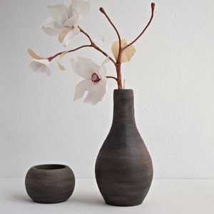 Black brown decorative vase for flowers, Rustic vase, Modern vase, Vase for decor, Flower vase, Vase for artificial flowers, Entryway vase image 1