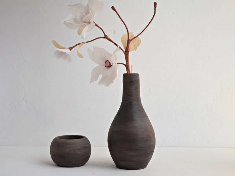 Black brown decorative vase for flowers, Rustic vase, Modern vase, Vase for decor, Flower vase, Vase for artificial flowers, Entryway vase image 1