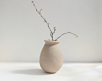 Vase décoratif beige, vase en poterie de couleur neutre, vase en béton, vase beige texturé, vase pour branches, vase pour fleurs artificielles