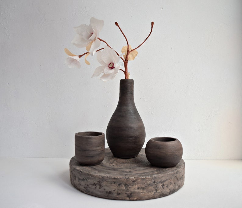 Black brown decorative vase for flowers, Rustic vase, Modern vase, Vase for decor, Flower vase, Vase for artificial flowers, Entryway vase image 4