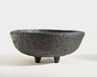 Black Wabi sabi footed bowl, Black decorative bowl, Modern bowl, Textured Decorative bowl, Bowl for coffee table centerpiece, Artistan bowl