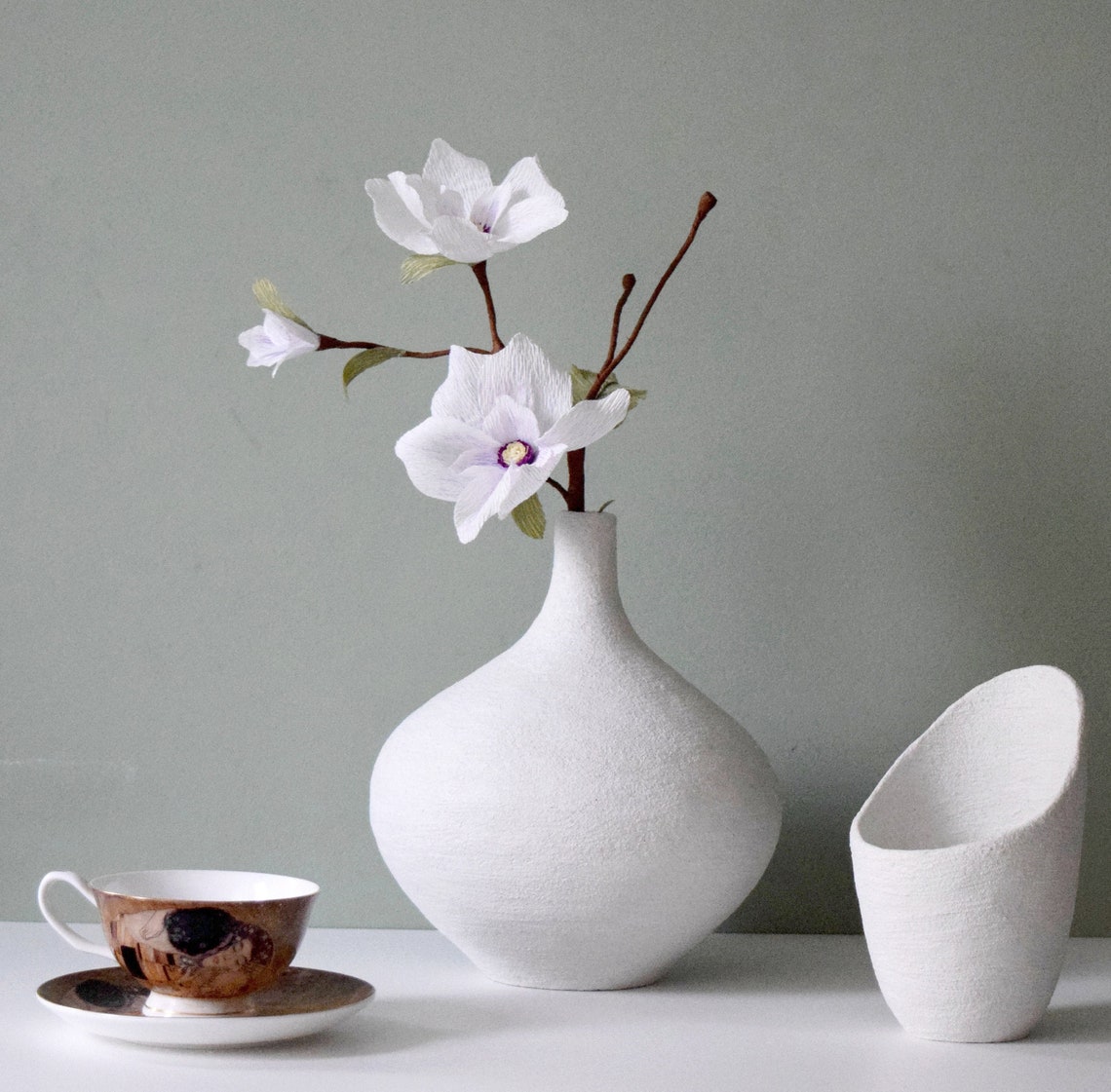 Large Concrete Vase for Flowers White Decorative vase Modern Etsy