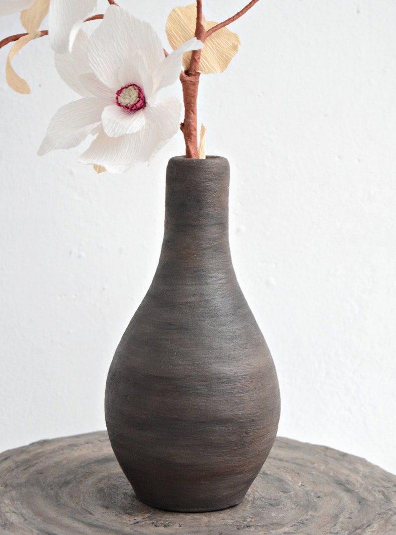 Black brown decorative vase for flowers, Rustic vase, Modern vase, Vase for decor, Flower vase, Vase for artificial flowers, Entryway vase image 3