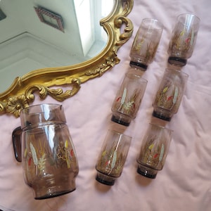 Service à Orangeade Vintage Années 70 - 9 Pièces En Verre Ambré (Marque Veruco) - Made In France