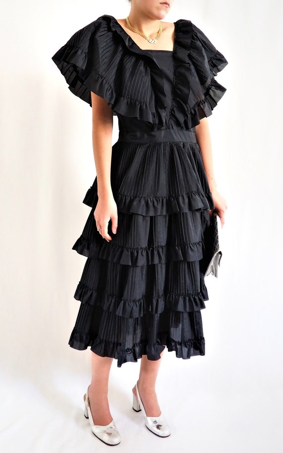 RARE Beautiful black dress with vintage ruffles /