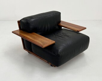 Pianura Sessel aus schwarzem Leder von Mario Bellini für Cassina, 1970er Jahre