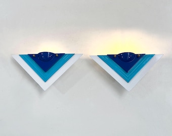 Pair of Blue Postmodern Wall Lamps, 1980s