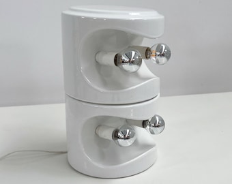 Pair of White Stacking Ceramic Table Lamps from Perdomello 70 Italy, 1970s
