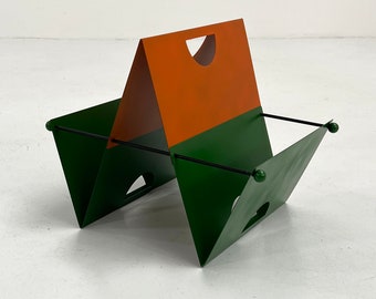 Porte-Revues Vert et Orange en Métal, 1980s