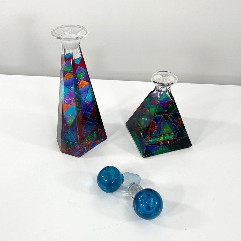 Pair of Multicolour Pitchers in Glass, 1980s image 6