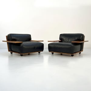 Pair of Pianura Armchairs in Black Leather by Mario Bellini for Cassina, 1970s