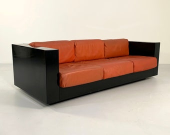 Black and Cognac Saratoga sofa by Massimo & Lella Vignelli for Poltronova, 1960s