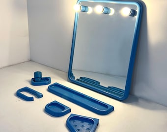 Blue Bathroom Set with Mirror from Gedy, 1970s
