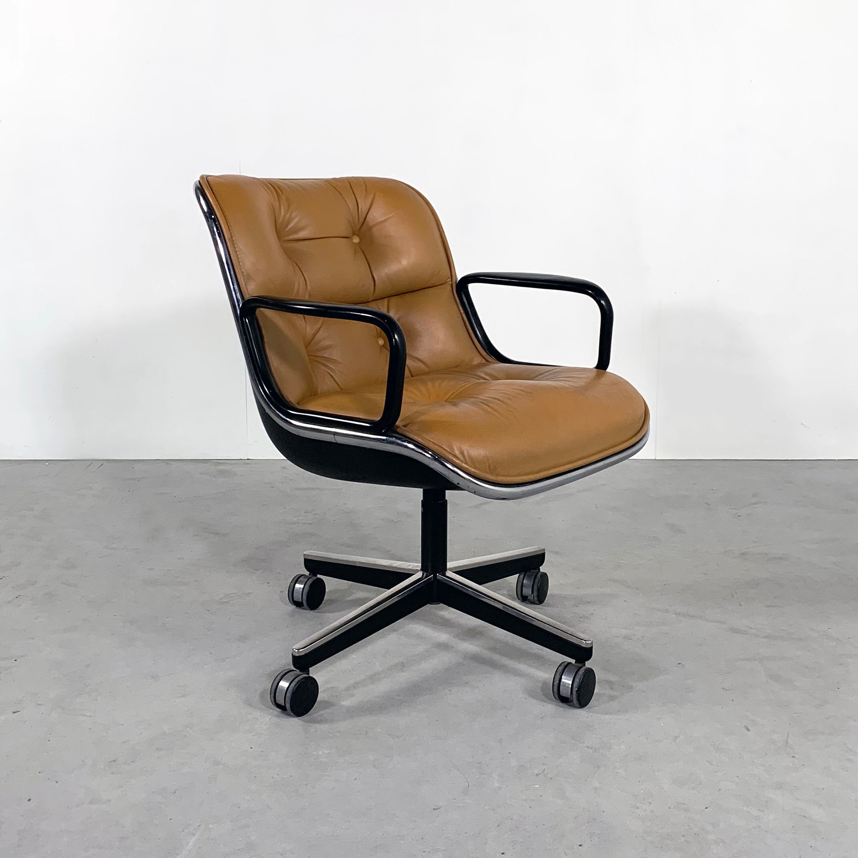 Camel Leather Office Chair on wheels by Charles Pollock for Etsy