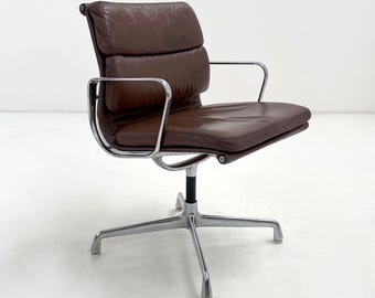 Brown Leather EA208 Softpad Desk Chair by C. & R. Eames for Herman Miller, 1970s