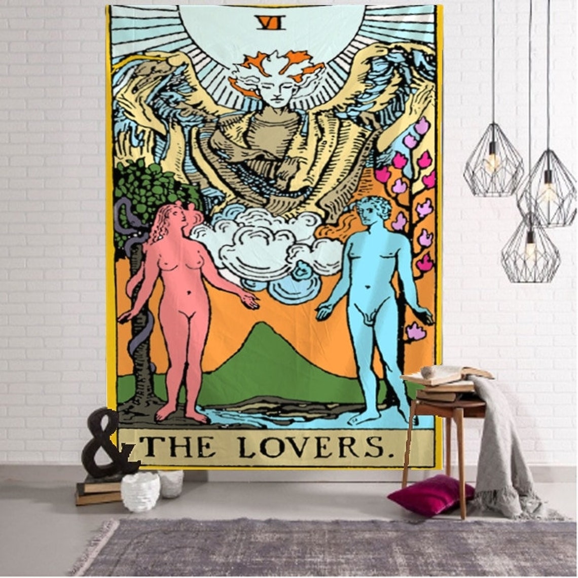 Tarot Card Wall Tapestry The Lovers Tarot Tapestry Wall Etsy