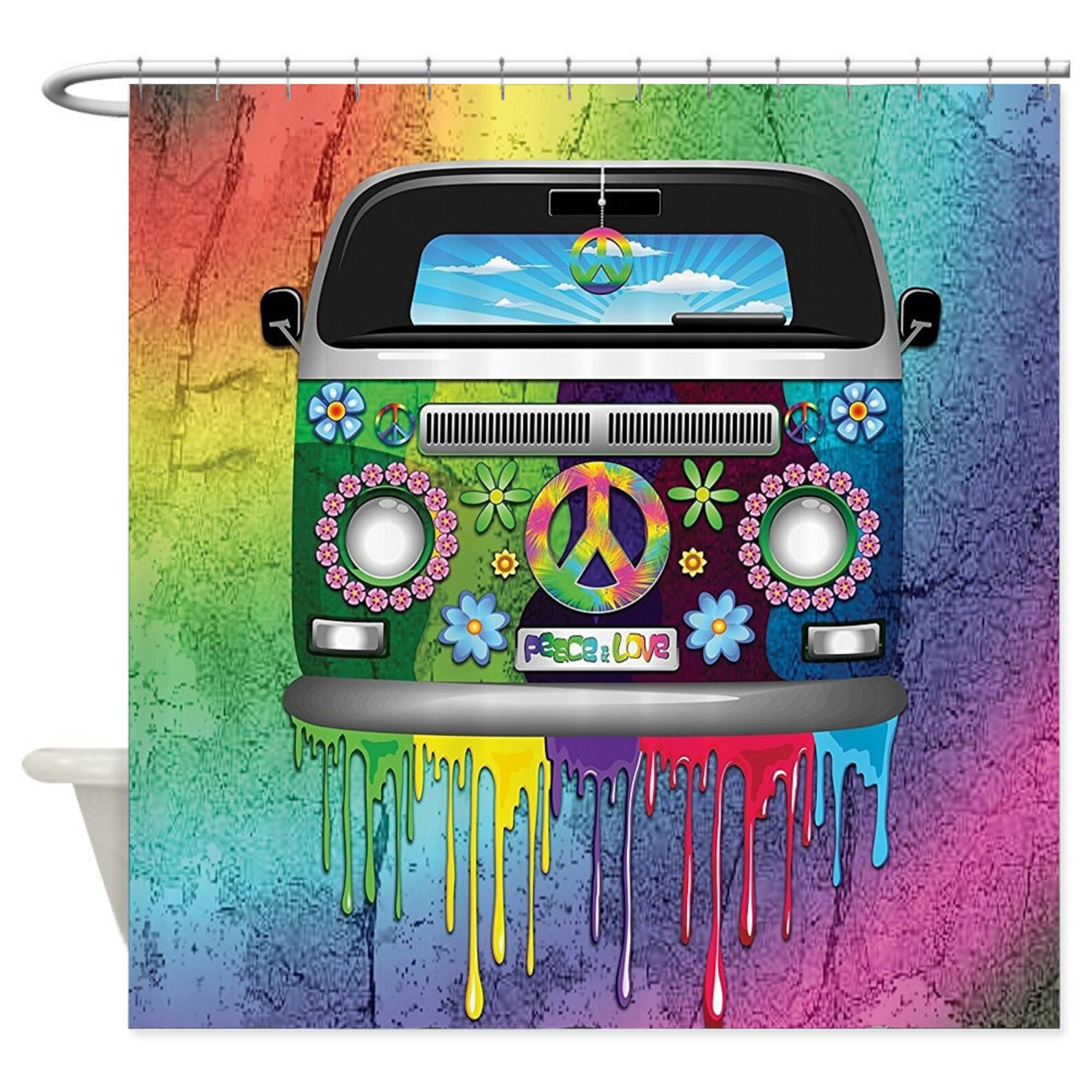 Hippie Van Shower Curtain Rainbow Paint Groovy Bath Decor Etsy