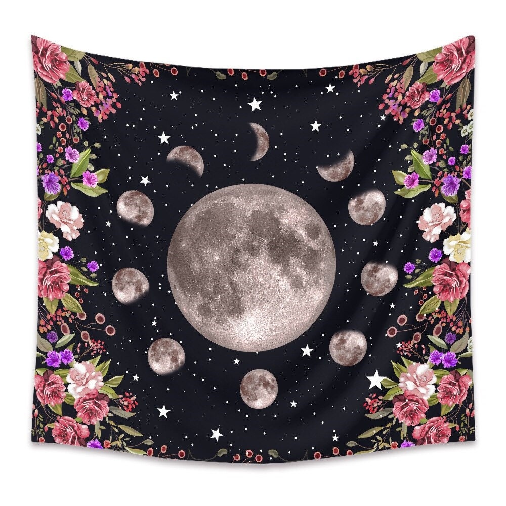Full Moon Tapestry Wall Hanging Moon Phases Lunar Cycle Wall  Etsy