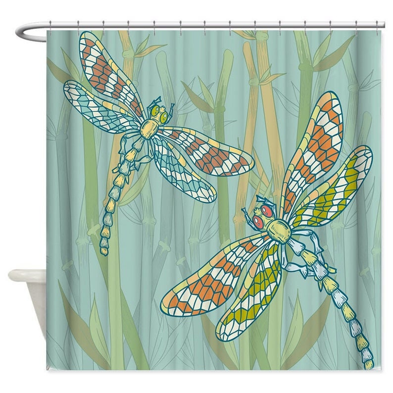 Dragonfly Shower Curtain Dragonflies Bath Decor Waterproof Etsy