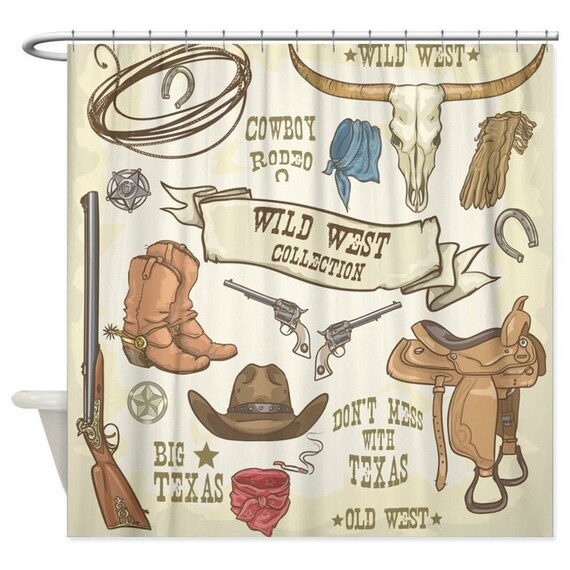 60//72/" Wild Western Rodeo Cowboy Waterproof Fabric Bath Shower Curtain /&Mat/&Hook