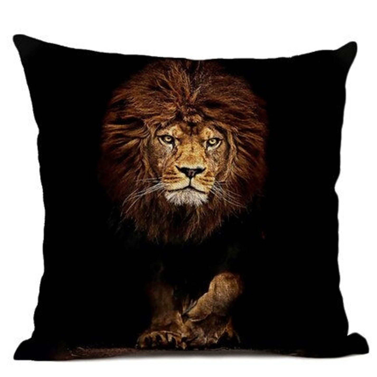 Lion Cushion Cover Black Pillow Cover Decorative Animal Throw Etsy