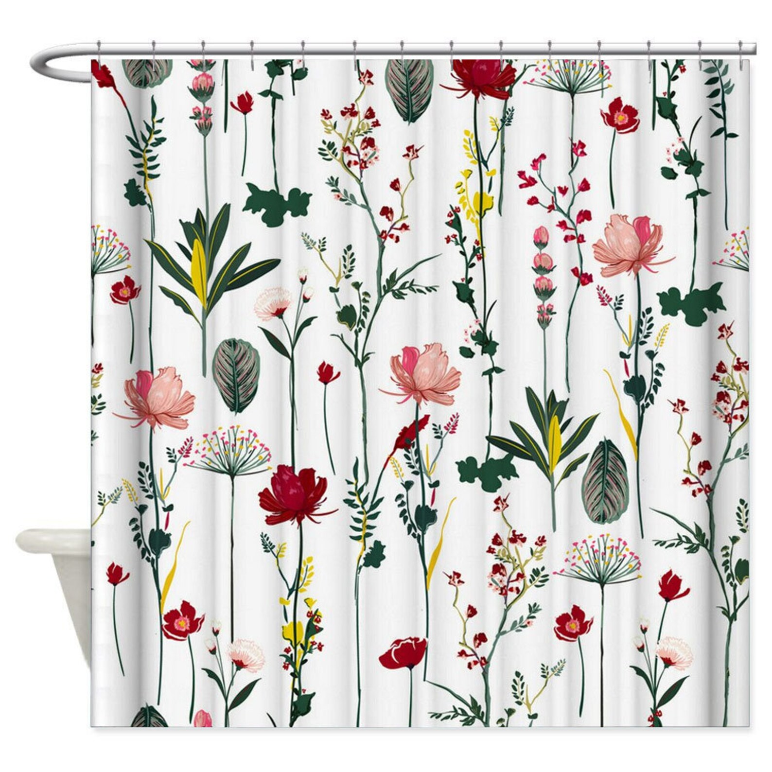 Botanical Shower Curtain Plants Flowers Green Leaves Etsy
