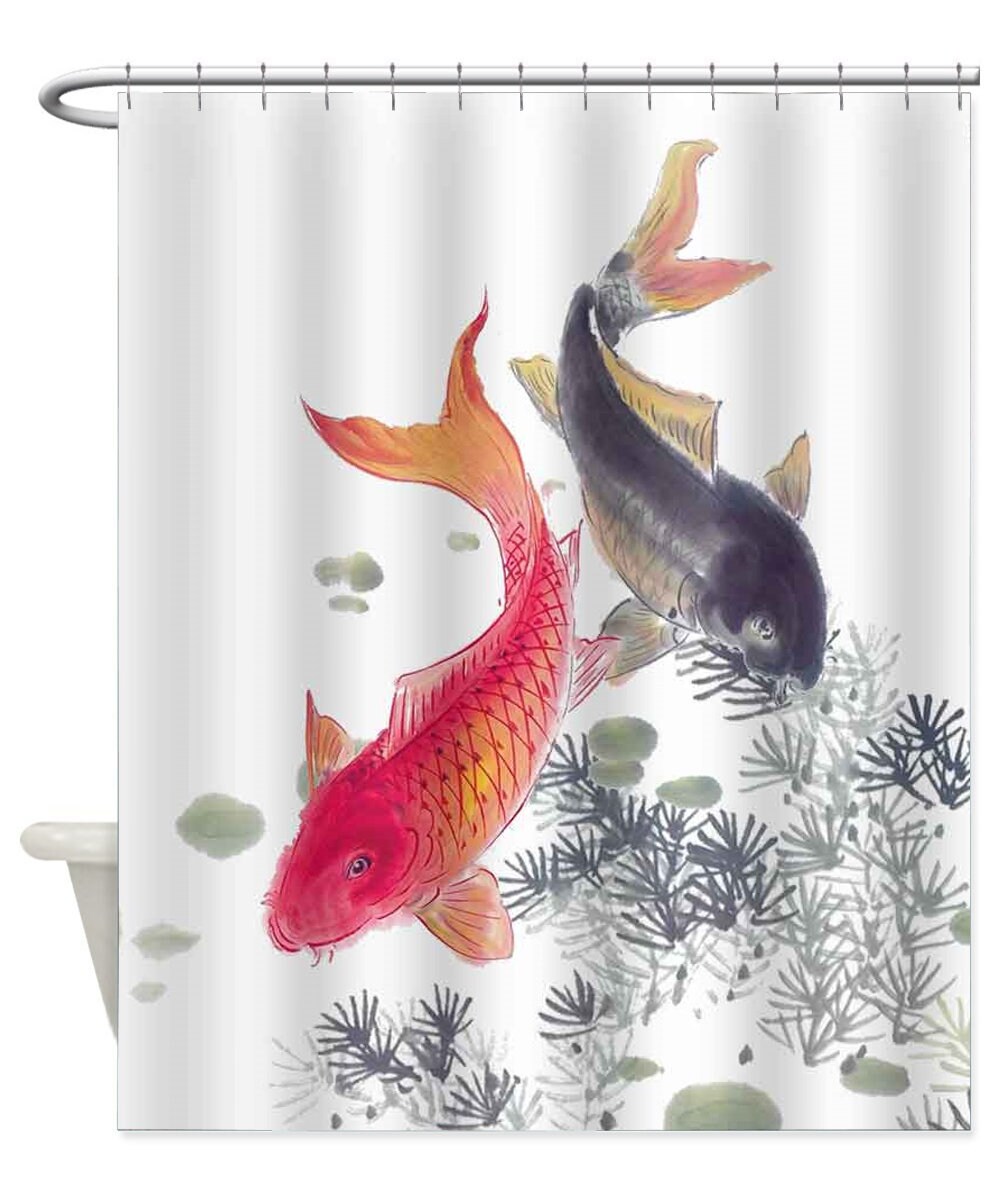 Koi Fish Shower Curtain Japanese Art Bathroom Decor Waterproof Etsy