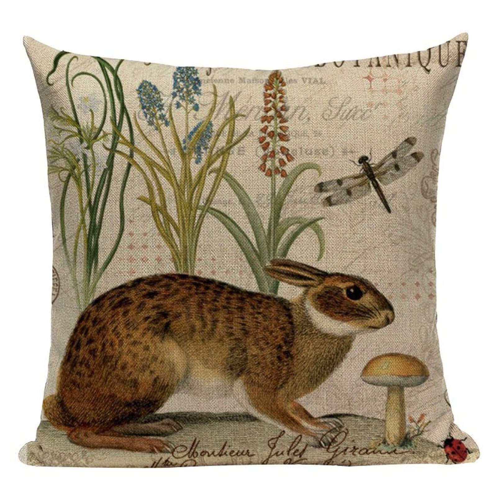 Rabbit Cushion Cover Vintage Style Decorative Throw Pillow Etsy