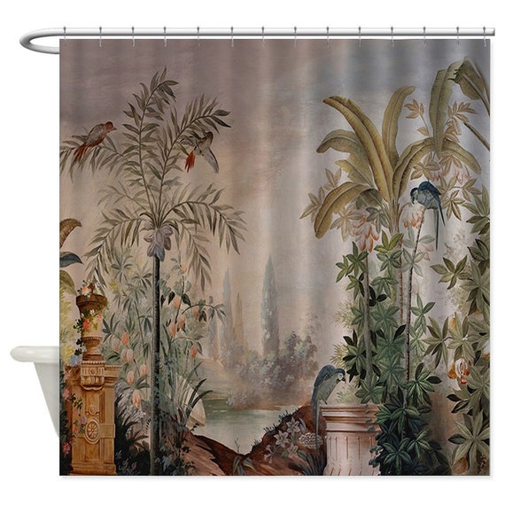 Tropical Shower Curtain Green Plants, Jungle Shower Curtain Hooks
