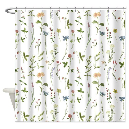 Botanical Shower Curtain Watercolor Wildflower Print Floral Etsy