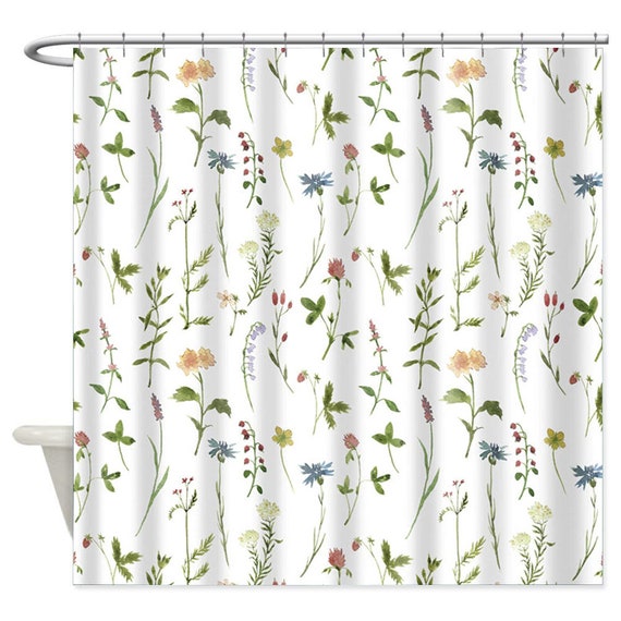 Botanical Shower Curtain Watercolor, Botanical Shower Curtain Cotton