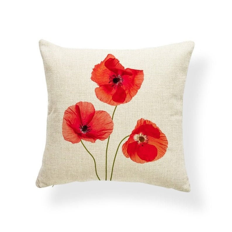 Poppy Pillow Cover Floral Cushion Cover Red Poppies Flowers Etsy