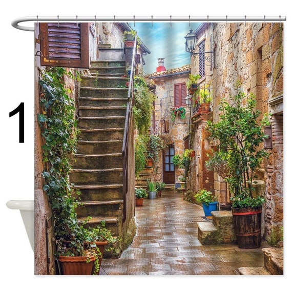 Shower Curtain Architecture Wiillage, Italy Themed Shower Curtain