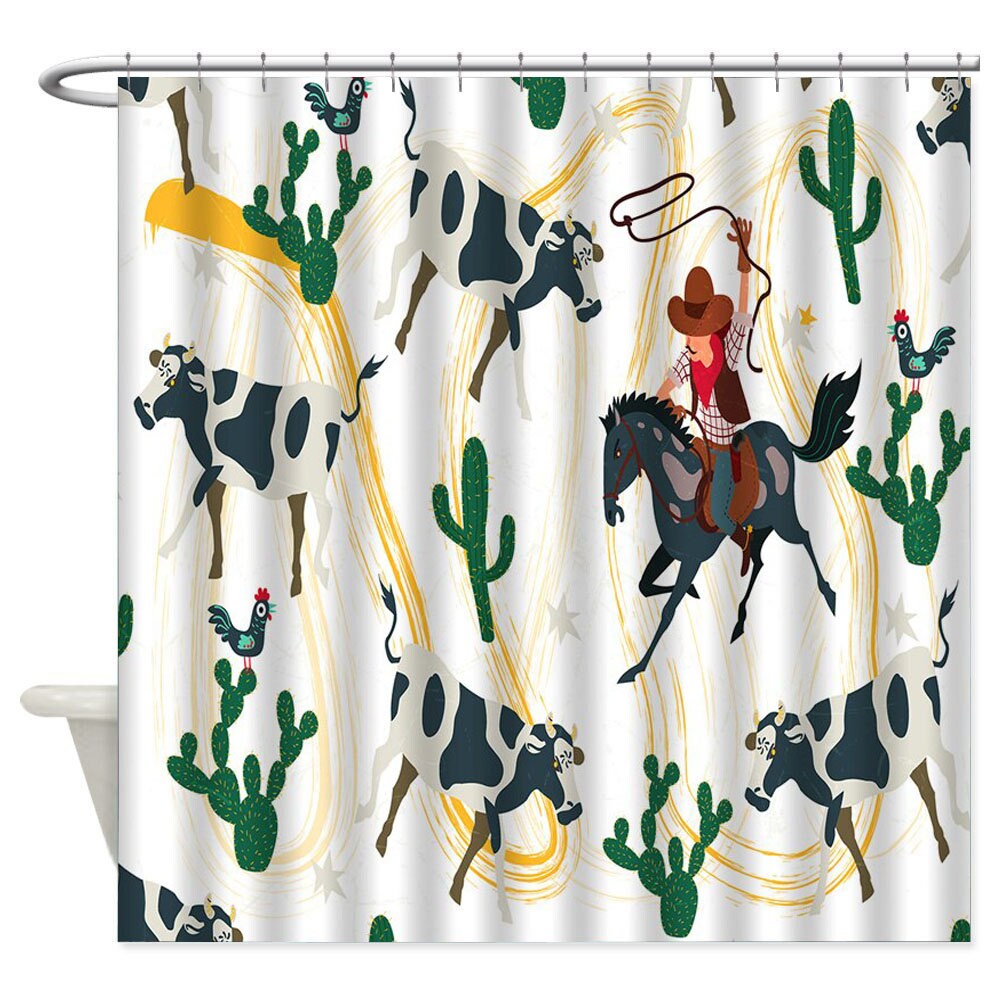 Cowboy Western Shower Curtain Western Cactus Decor Cowboy Etsy