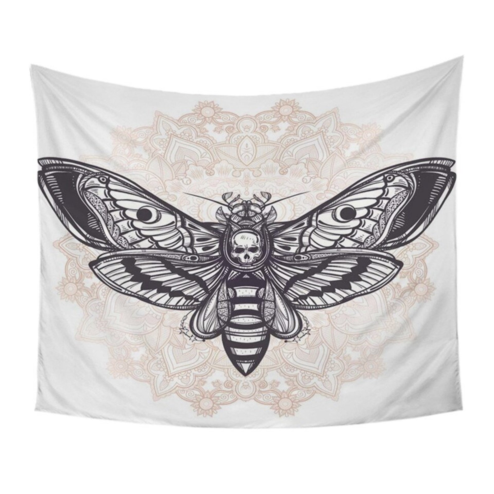 Moth Tapestry Moth Skull Wall Tapestry Mandala Hippie Etsy