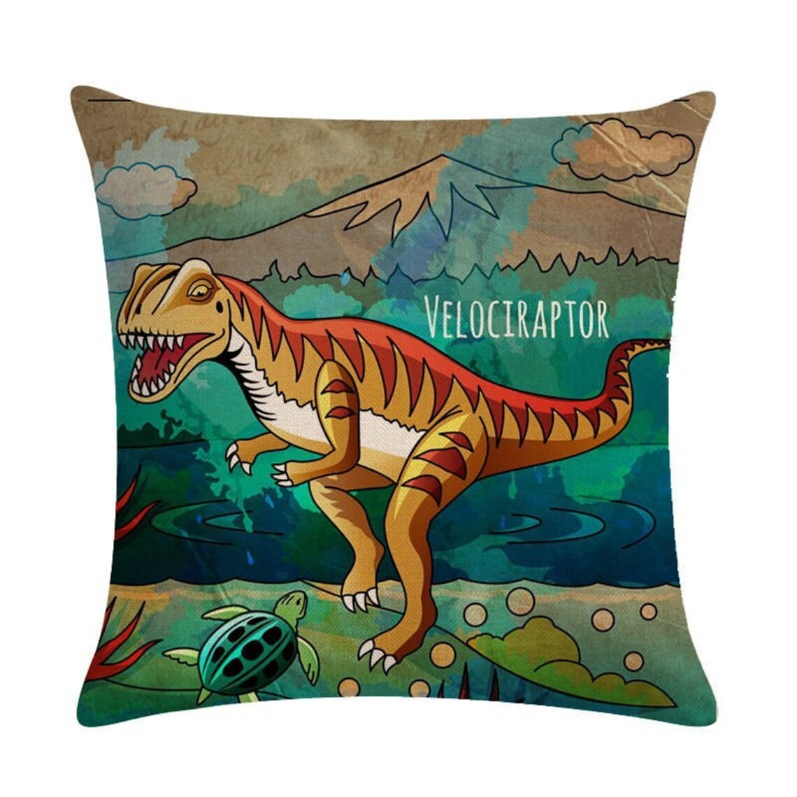 Dinosaur Pillow Cover Dino Cushion Cover Velociraptor Etsy