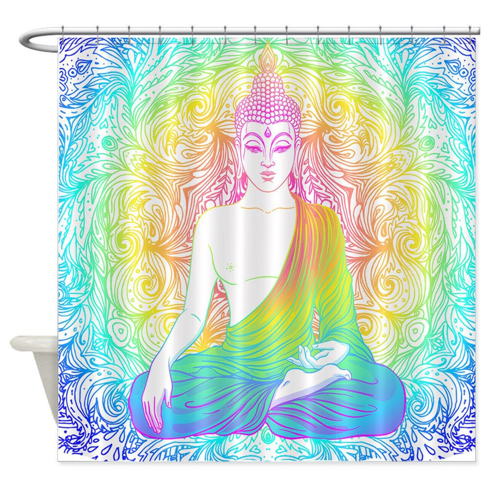 Meditation Buddha Shower Curtain Zen Bathroom Decor Mandala Etsy