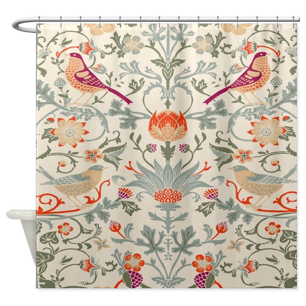 Birds and Flowers Shower Curtain Vintage William Morris Art Etsy
