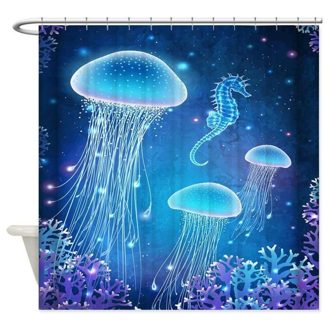 Jellyfish Shower Curtain Ocean Bath Decor Waterproof Fabric Etsy