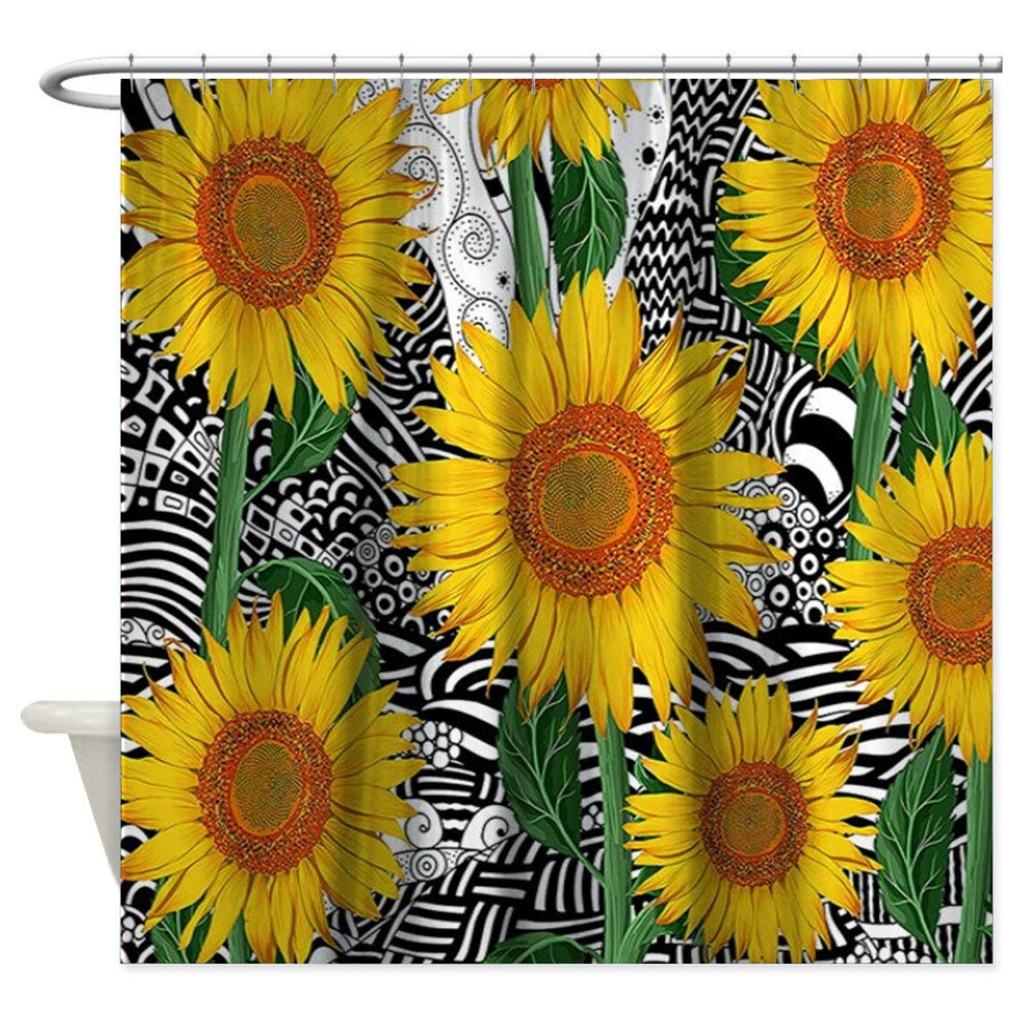Shower Curtain With Sunflower Sunflowers With Black and Etsy