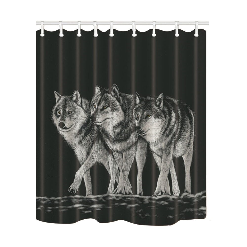 Wolves Shower Curtain Wolf Animal Bathroom Decor Black Etsy