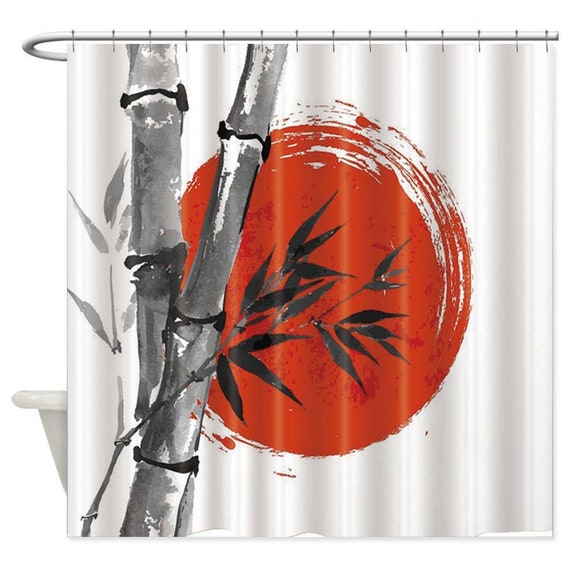 Bamboo Shower Curtain Japanese Ink Art Bath Decor Waterproof Bamboo Shower Curtain Japanese Ink Art, Bamboo Shower Curtains