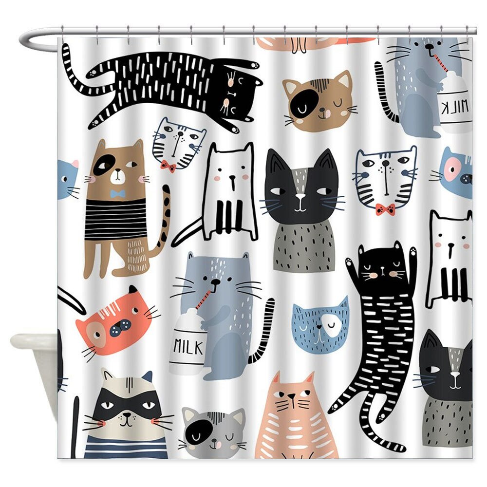 Rideau De Douche Chat Humoristique Leashy - 120x180cm - Imperméable Et Anti-Moisissure