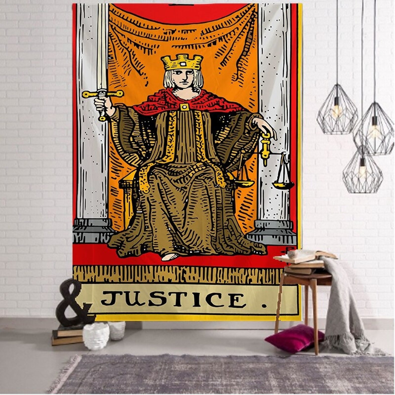 Tarot Card Wall Tapestry Justice Tarot Tapestry Wall Hanging Etsy