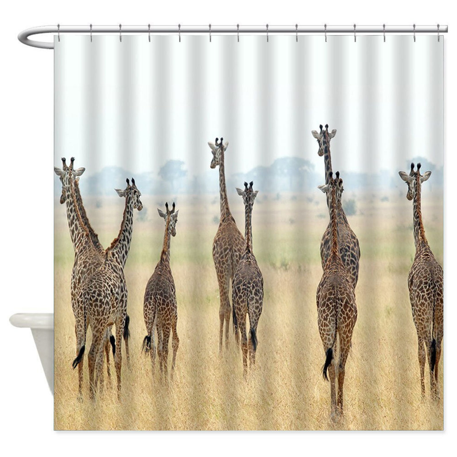 Giraffe Shower Curtain African Wildlife Animal Bath Decor Etsy