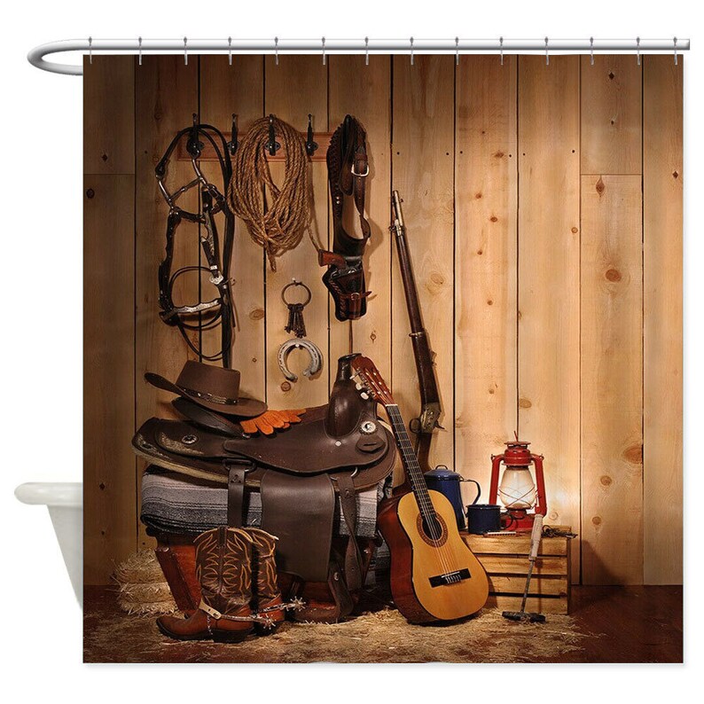 Western Shower Curtain Cowboy Bathroom Decor Country Bath Etsy