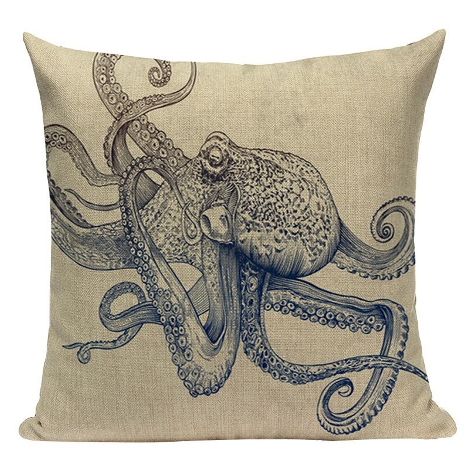 Octopus Cushion Cover Vintage Design Decorative Throw Pillow Etsy