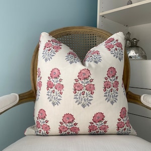 Lisa Fine &quot;Mughal&quot; flower in rose one or both sides high end pillow cover. Decorative linen pillow cover. Designer pillow cover. Sofa pillow