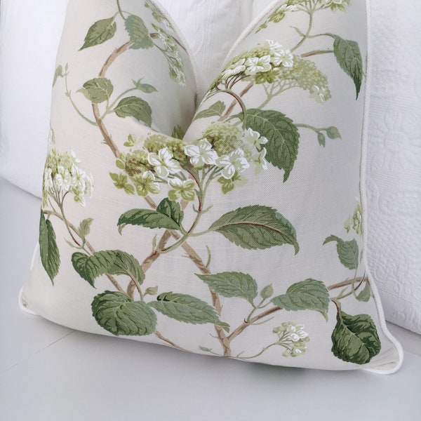 Colefax & Fowler "Summerby" green and cream high end pillow cover, floral designer pillow cover, accent sofa pillow cover