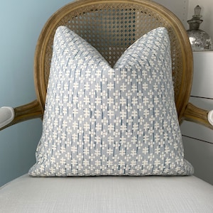 Sister Parish Tuckerman in ocean 18 x 18 both sides pillow cover finished with self piping. High end linen pillow cover.